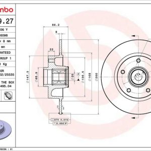Brzdový kotouč BREMBO 08.B369.27 Brzdový kotouč BREMBO 08.B369.27