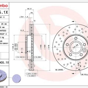 BRE 09.A905.1X Brzdový kotouč BREMBO Xtra – vrtaný 488106 BRE 09.A905.1X Brzdový kotouč BREMBO Xtra – vrtaný 488106