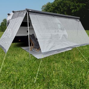 Stěna přední stínicí pro markýzy Sunblocker SAONA 430 (rozměry 430 × 190 cm, mřížková tkanina Mesh+PVC, šedá) 317231