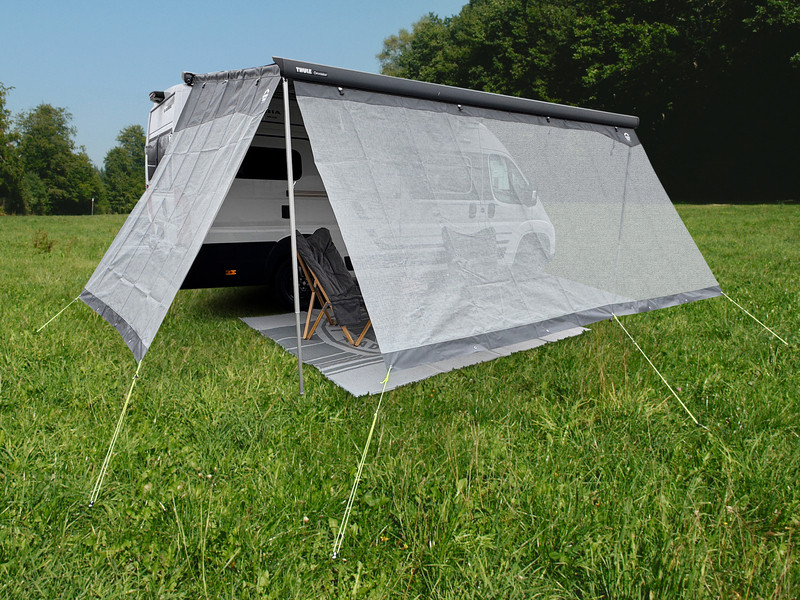 Stěna přední stínicí pro markýzy Sunblocker SAONA 430 (rozměry 430 × 190 cm, mřížková tkanina Mesh+PVC, šedá) 317231