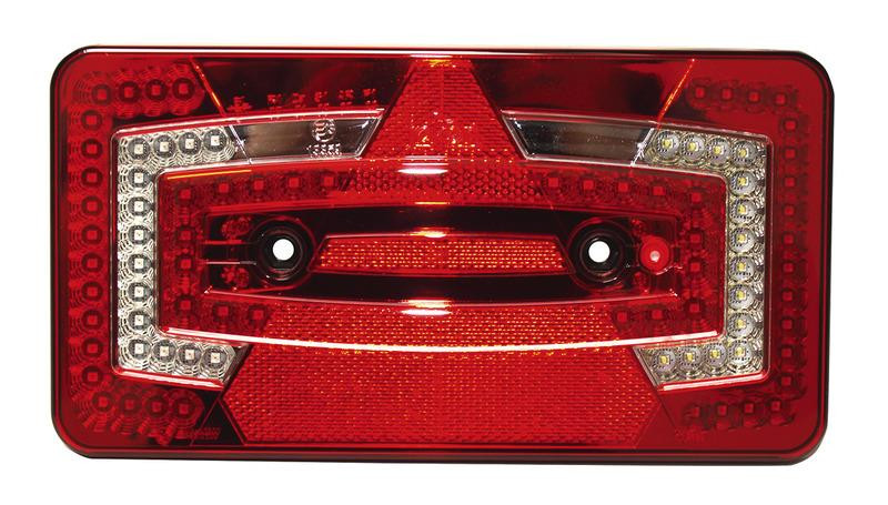 Svítidlo multifunkční zadní LED L 915 s trojúhelníkovou odrazkou (9–32 V, levé, červené, IP67) 302960