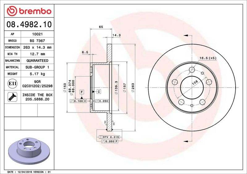 Brzdový kotouč BREMBO 08.4982.10