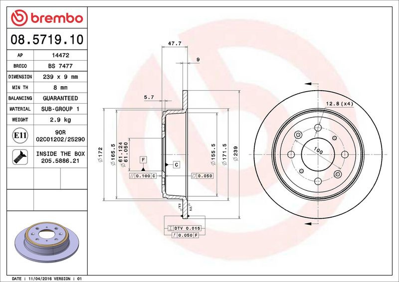 Brzdový kotouč BREMBO 08.5719.10