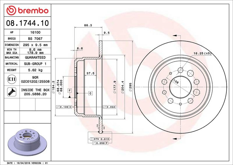 Brzdový kotouč BREMBO 08.1744.10