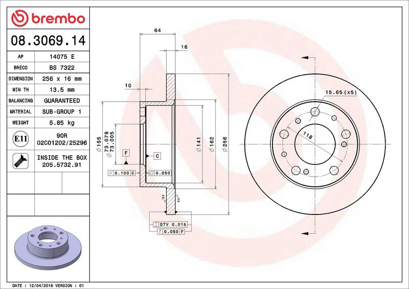 Brzdový kotouč BREMBO 08.3069.14