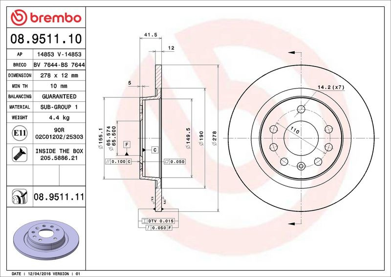 Brzdový kotouč BREMBO 08.9511.10