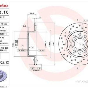 Brzdový kotouč BREMBO 08.9502.1X Brzdový kotouč BREMBO 08.9502.1X