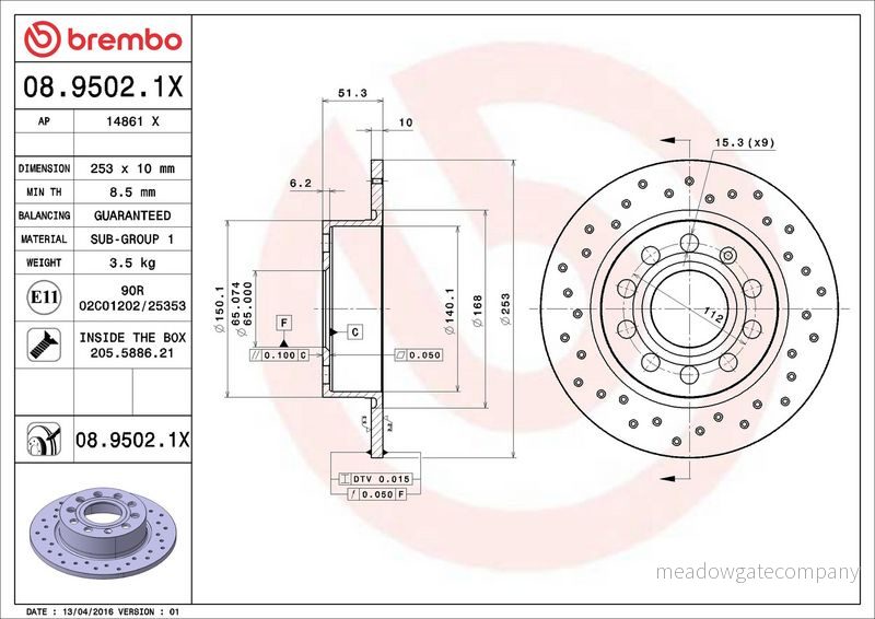 Brzdový kotouč BREMBO 08.9502.1X