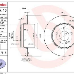 Brzdový kotouč BREMBO 08.9175.10 Brzdový kotouč BREMBO 08.9175.10