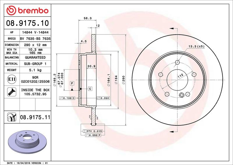 Brzdový kotouč BREMBO 08.9175.10