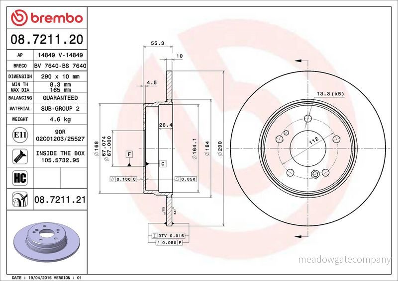 Brzdový kotouč BREMBO 08.7211.20