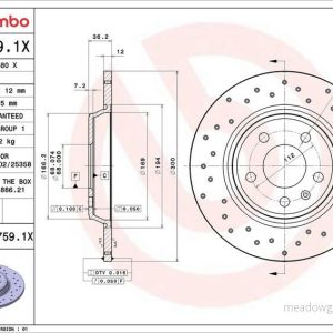 Brzdový kotouč BREMBO 08.A759.1X Brzdový kotouč BREMBO 08.A759.1X