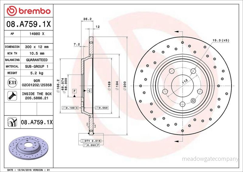 Brzdový kotouč BREMBO 08.A759.1X