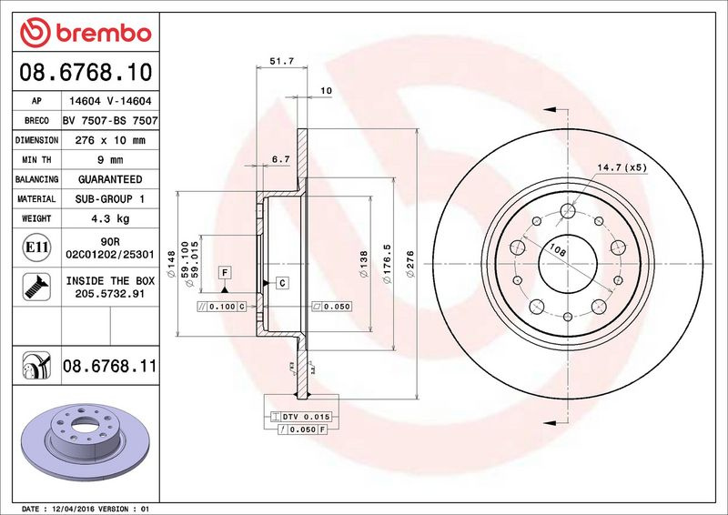 Brzdový kotouč BREMBO 08.6768.11