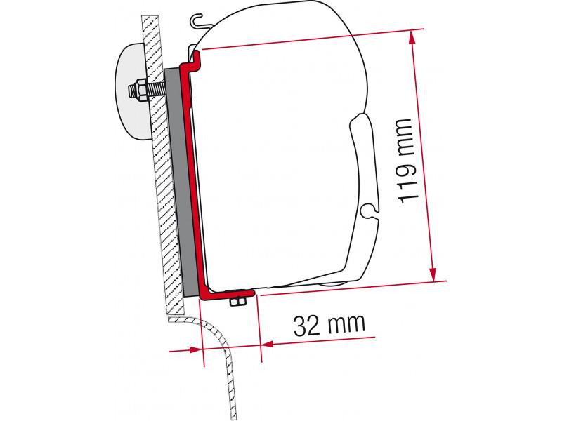 Sada adaptérů pro markýzy F45 na vysoké střechy Westfalia s přípravou délka 12 cm sada 2 ks stříbrná Fiamma pro obytné dodávky 305962
