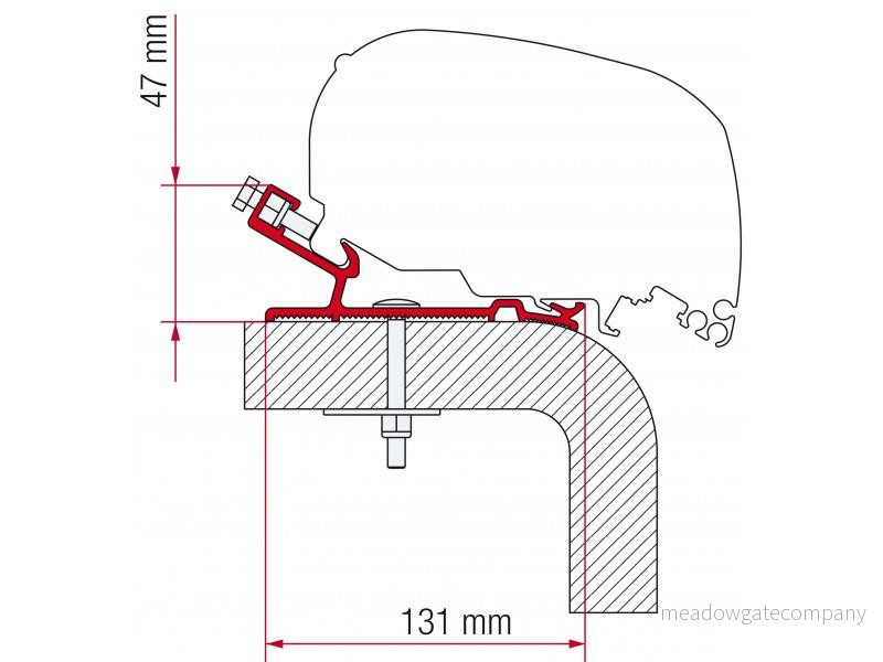 Adaptér na uchycení markýzy Fiamma F65 a F80S delky 450 cm na střechu Hymer 306049