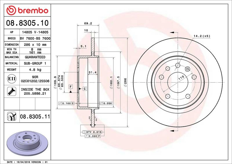 Brzdový kotouč BREMBO 08.8305.10