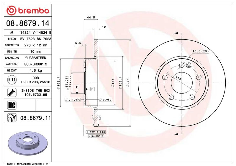 Brzdový kotouč BREMBO 08.8679.14
