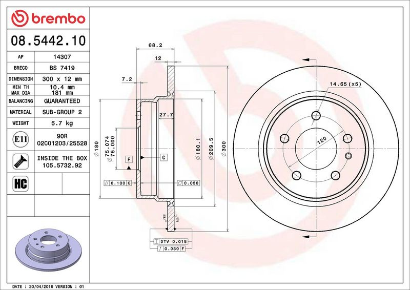 Brzdový kotouč BREMBO 08.5442.10